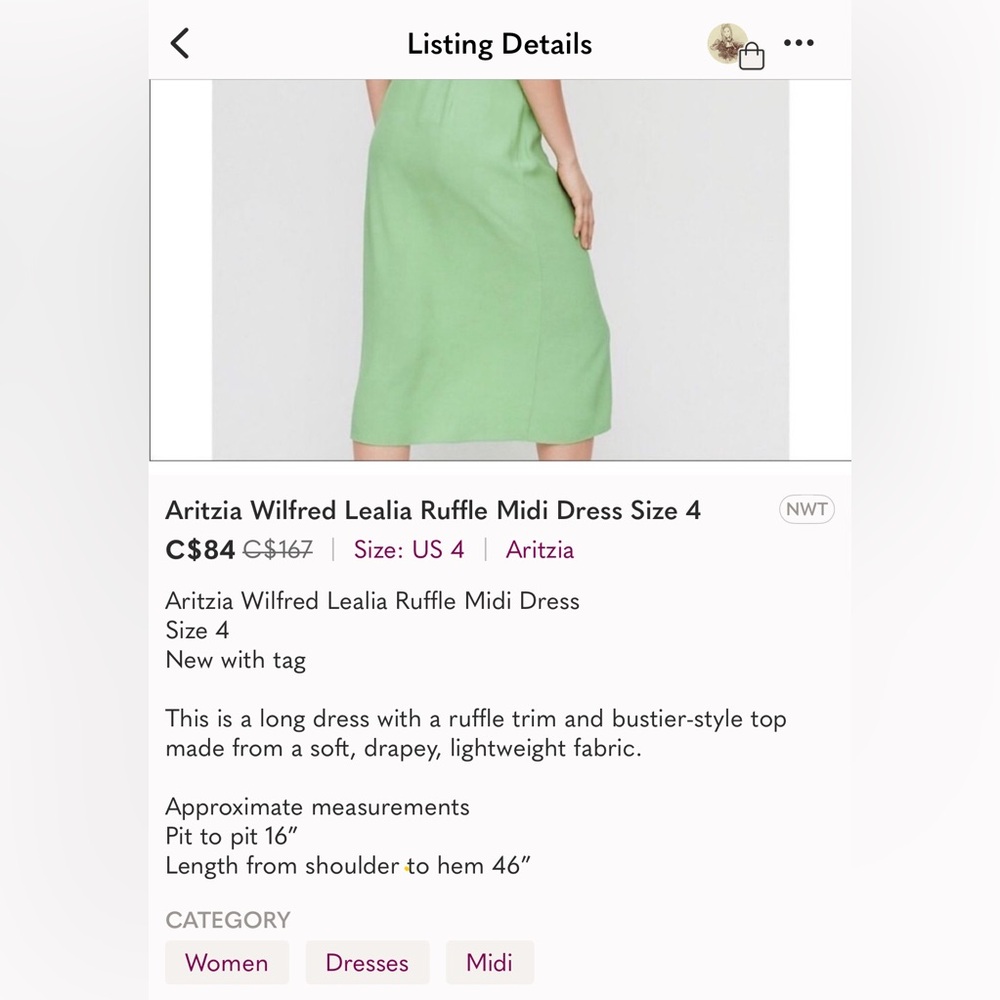 Aritzia Wilfred Lealia Ruffle Midi Dress Size 4 - Picture 12 of 12